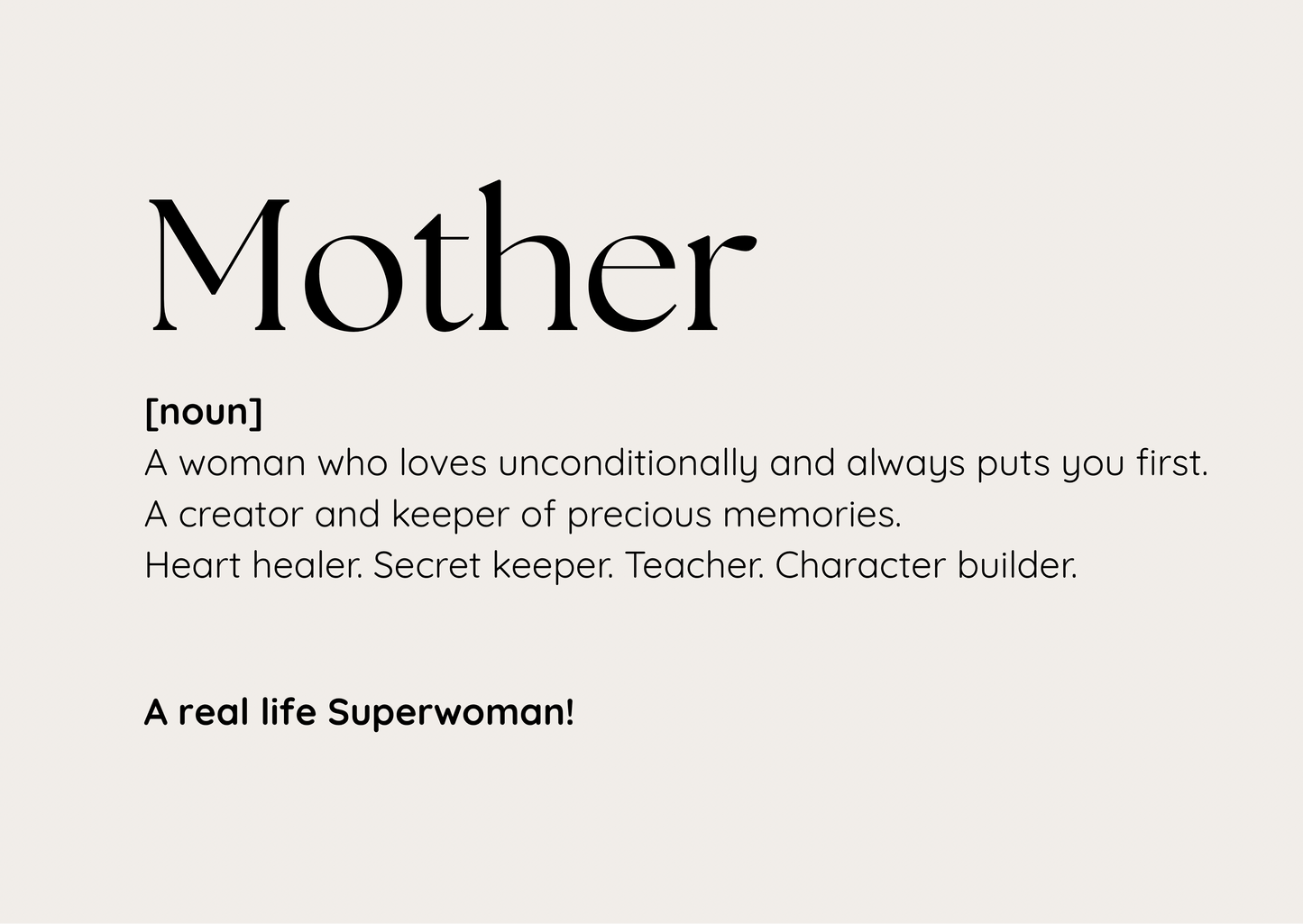 Moederdag Wenskaart van Pebbles en LouLou - Mother [noun]